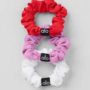 Alo Yoga Fresh Mini Scrunchie 3-Pack - Bright Red/Candy Heart Pink/White