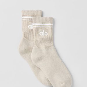 Alo Yoga Unisex Half-Crew Throwback Sock - Oatmeal Heather/White