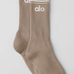 Alo Yoga Unisex Throwback Sock - Gravel/White