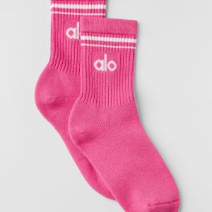 Alo Yoga Unisex Half-Crew Throwback Sock - Paradise Pink/White