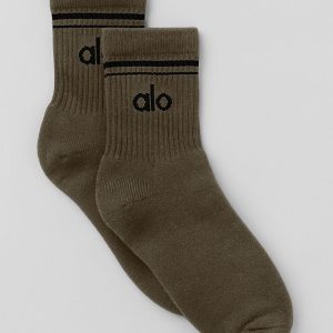Alo Yoga Unisex Half-Crew Throwback Sock - Olive Tree/Black