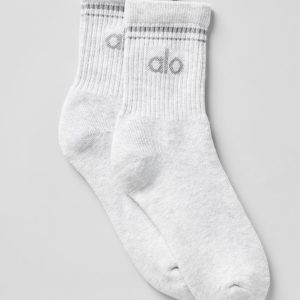 Alo Yoga Unisex Half-Crew Throwback Sock - White Heather/Grey