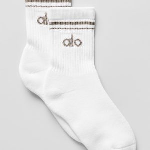 Alo Yoga Unisex Half-Crew Throwback Sock - White/Light Cocoa