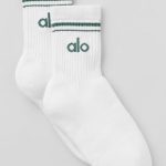 Alo Yoga Unisex Half-Crew Throwback Sock - White/Clover Green