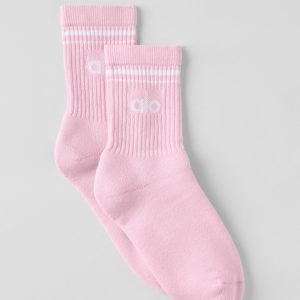 Alo Yoga Unisex Half-Crew Throwback Sock - Pink Marshmallow/White