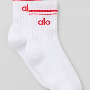 Alo Yoga Unisex Half-Crew Throwback Sock - White/Bright Red