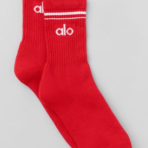 Alo Yoga Unisex Half-Crew Throwback Sock - Bright Red/White