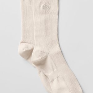 Alo Yoga Unisex Half-Crew Understated Sock - Bone