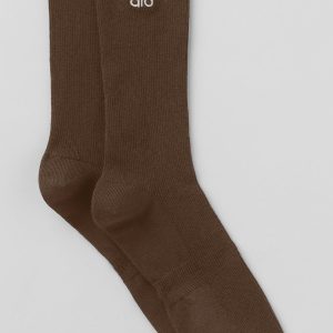 Alo Yoga Unisex Half-Crew Understated Sock - Espresso