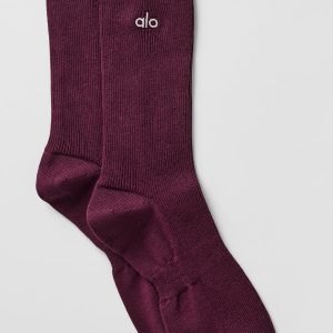 Alo Yoga Unisex Half-Crew Understated Sock - Burgundy