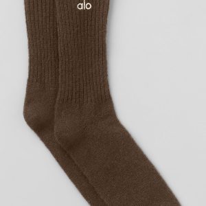 Alo Yoga Unisex Wool Cashmere Light Frosted Sock - Espresso Heather/Ivory