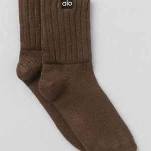 Alo Yoga Unisex Half-Crew Scrunch Sock - Espresso