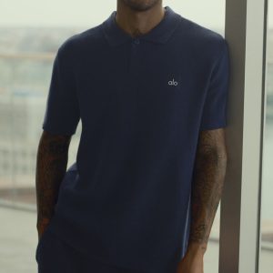 Alo Yoga Sports Club Sweater Knit Polo - Navy