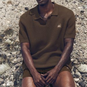 Alo Yoga Sports Club Sweater Knit Polo - Espresso
