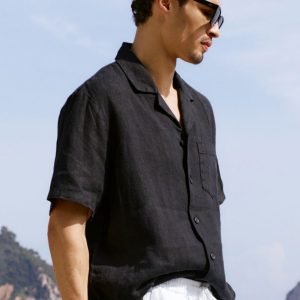 Alo Yoga Linen Days Short Sleeve Button Up - Black