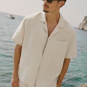Alo Yoga Linen Days Short Sleeve Button Up - Bone