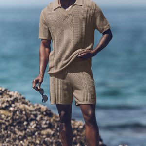 Alo Yoga Coastline Knit Short Sleeve Polo - Gravel