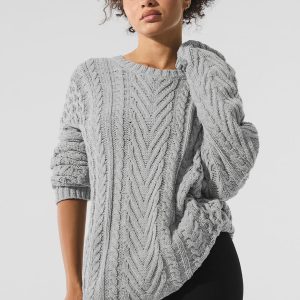 Alo Yoga Cable Knit Crew Neck Sweater - Athletic Heather Grey