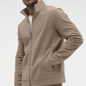 Alo Yoga Conquer Max Mock Neck Full Zip - Gravel