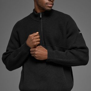 Alo Yoga Domain Shift Rib Knit 1/4 Zip Sweater - Black
