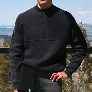 Alo Yoga Domain Shift Rib Knit 1/4 Zip Sweater - Anthracite