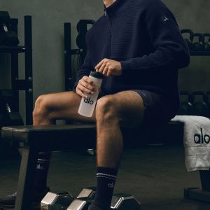 Alo Yoga Domain Shift Rib Knit 1/4 Zip Sweater - Navy