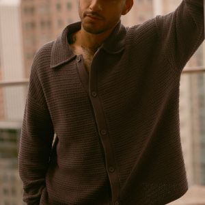Alo Yoga Shift Knit Button Up Long Sleeve - Espresso