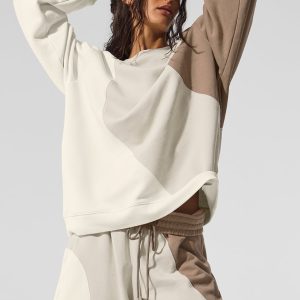Alo Yoga Make Waves Crew Neck Pullover - Ivory/Bone/Gravel