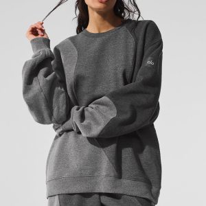 Alo Yoga Make Waves Crew Neck Pullover - Dark Heather Grey Tonal
