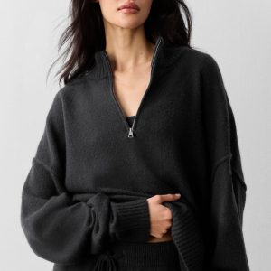 Alo Yoga Wool Cashmere New Class 1/4 Zip Pullover - Black