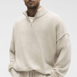 Alo Yoga Wool Cashmere New Class 1/4 Zip Pullover - Oatmeal Heather