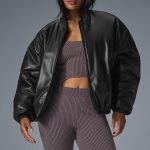 Alo Yoga Faux Leather Premier Bomber - Black