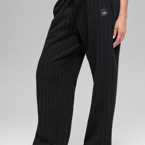 Alo Yoga Pinstripe Straight Leg Sweatpant - Black Pinstripe