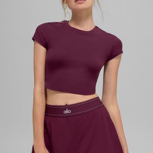 Alo Yoga Alosoft Crop Finesse Short Sleeve - Burgundy