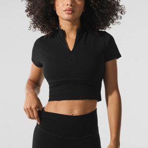 Alo Yoga Seamless Winter Warm Plush Cropped Short Sleeve - Black