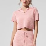 Alo Yoga Cashmere Plush Waffle Polo Tee - Pink Quartz