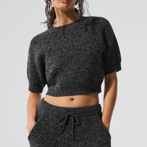 Alo Yoga Marl Sweater Short Sleeve - Black Marl
