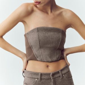 Alo Yoga Wool Blend Nightcap Corset Top - Alpine Cocoa Heather