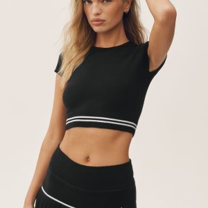 Alo Yoga Cotton Cashmere My Serve Short Sleeve - Black/White