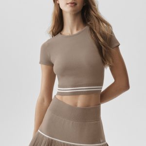Alo Yoga Scholar Knit My Serve Short Sleeve - Gravel/White