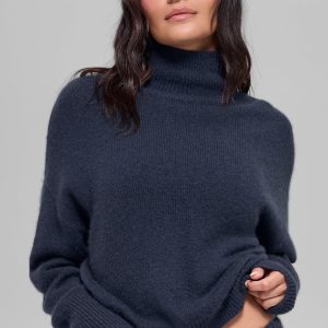 Alo Yoga Wool Cashmere Cropped New Class Turtleneck Sweater - Navy