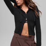 Alo Yoga Wool Cashmere Ribbed Noble Full Zip Hoodie - Black
