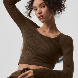 Alo Yoga Sweater Knit Unwind Long Sleeve - Espresso