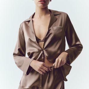 Alo Yoga Silk Luminous Button Up - Alpine Cocoa
