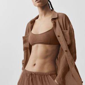 Alo Yoga Semi-Sheer Golden Hour Button Down Long Sleeve - Sun Kissed Brown