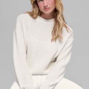 Alo Yoga Wool Cashmere Cropped New Class Crewneck Sweater - Ivory