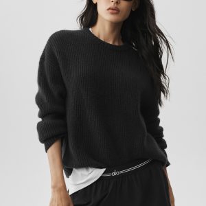 Alo Yoga Wool Cashmere Ribbed Noble Crewneck Sweater - Black