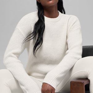 Alo Yoga Wool Cashmere Ribbed Noble Crewneck Sweater - Ivory