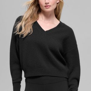 Alo Yoga Wool Cashmere Cropped New Class V-Neck Sweater - Black