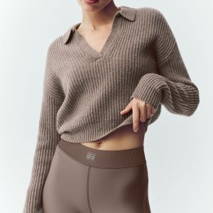 Alo Yoga Cashmere Northstar Polo - Alpine Cocoa Heather
